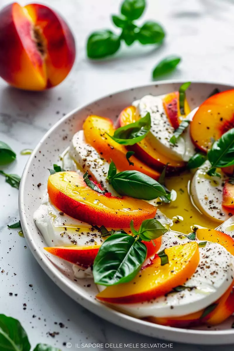 caprese-di-bufala-con-pesche-e-basilico